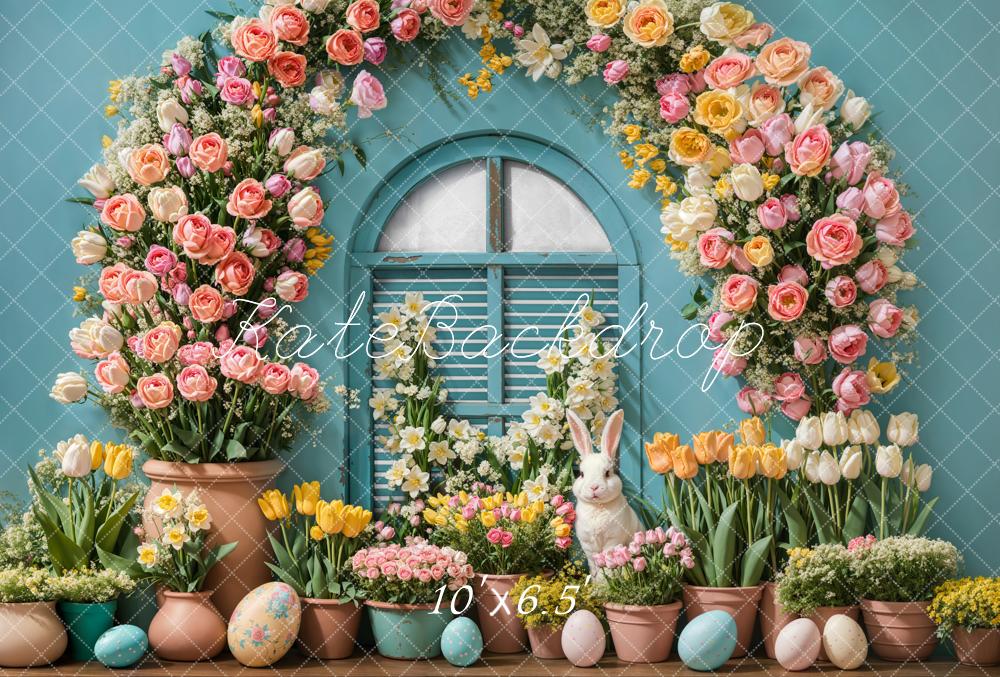 Kate Easter Bunny Flower Arch Eggs Fleece Backdrop Designed by Emetselch -UK