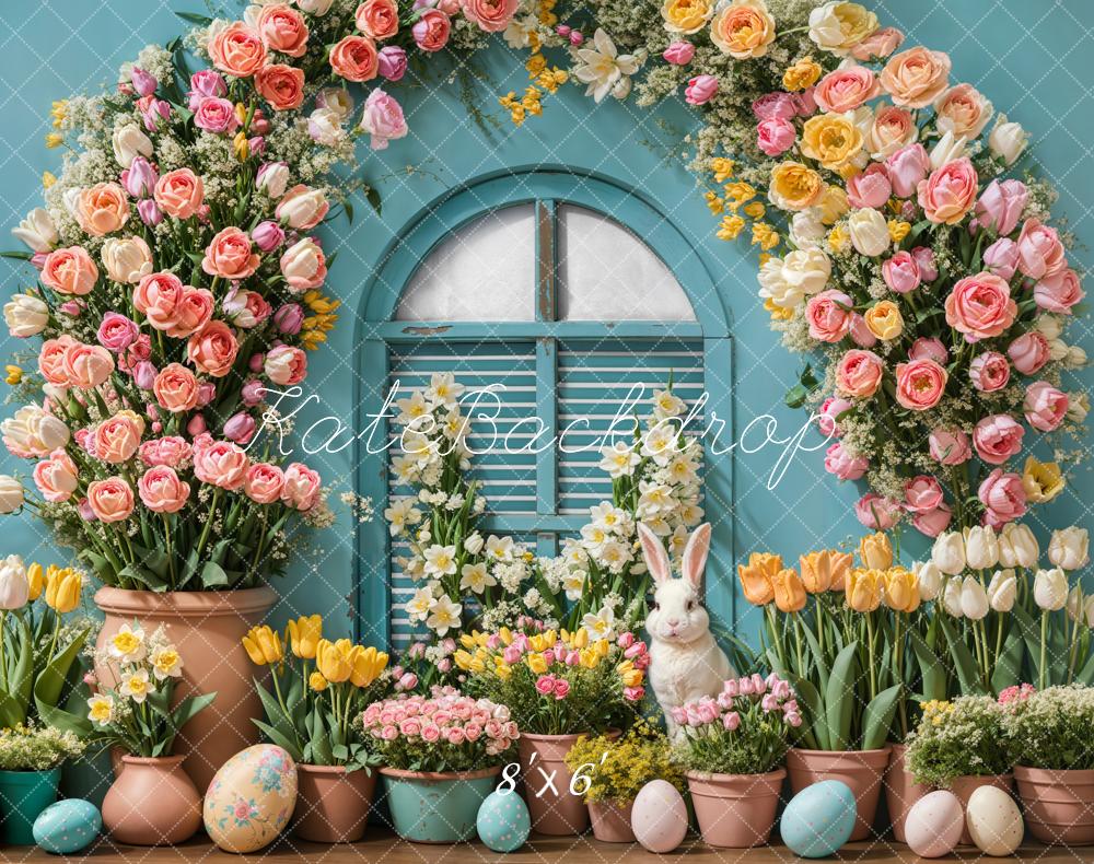 Kate Easter Bunny Flower Arch Eggs Fleece Backdrop Designed by Emetselch -UK