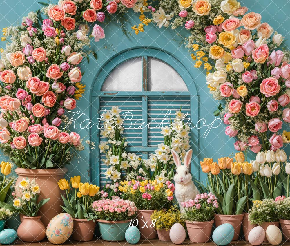 Kate Easter Bunny Flower Arch Eggs Fleece Backdrop Designed by Emetselch -UK