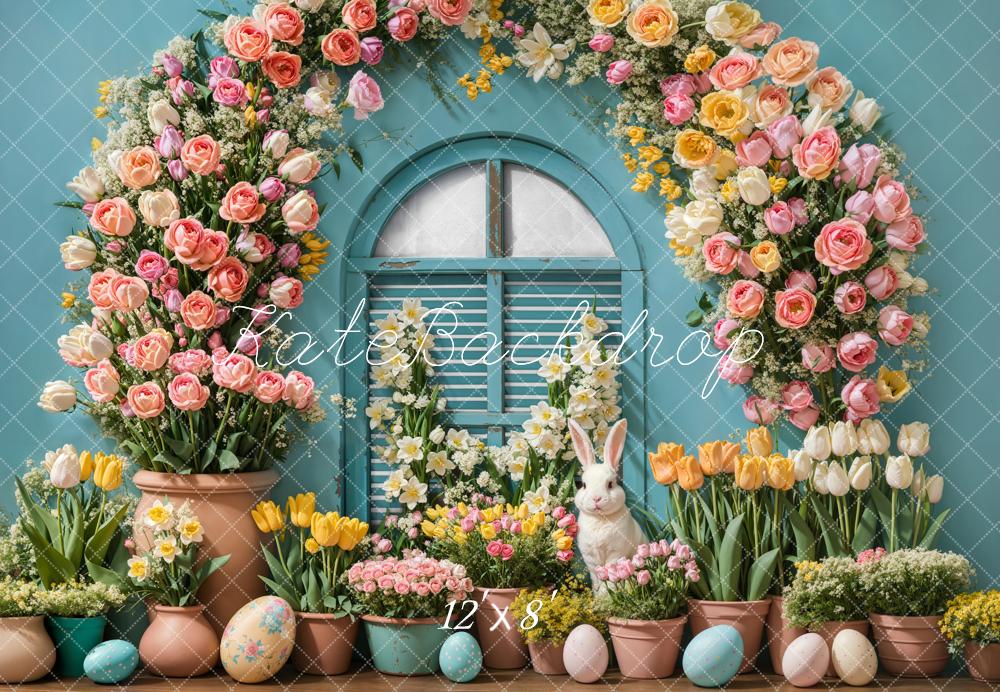 Kate Easter Bunny Flower Arch Eggs Fleece Backdrop Designed by Emetselch -UK