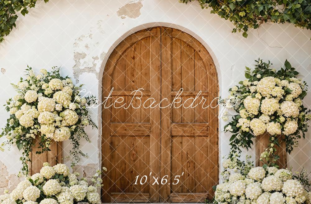 Kate Spring Rustic Arch Door Floral Fleece Backdrop Designed by Emetselch -UK
