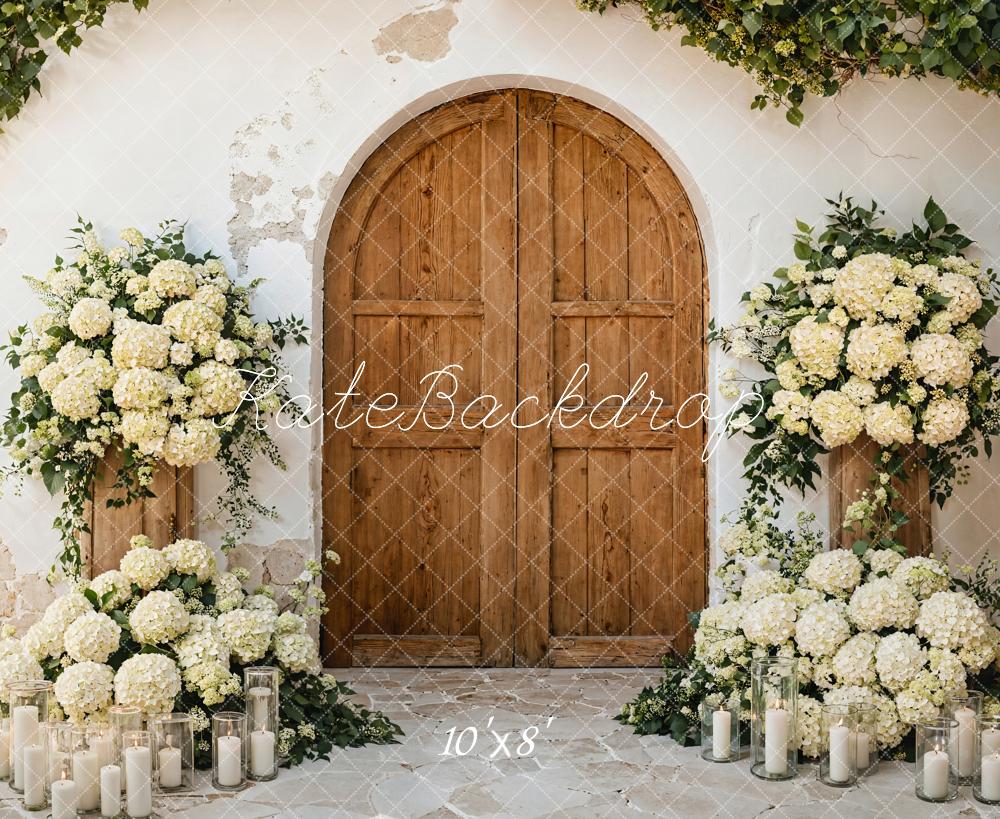 Kate Spring Rustic Arch Door Floral Fleece Backdrop Designed by Emetselch -UK