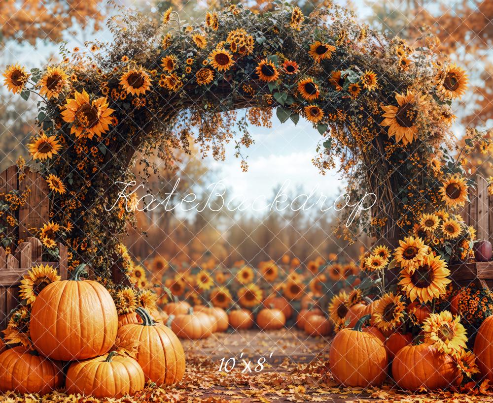 Kate Autumn Sunflower Pumpkin Arch Fleece Backdrop Designed by Emetselch -UK