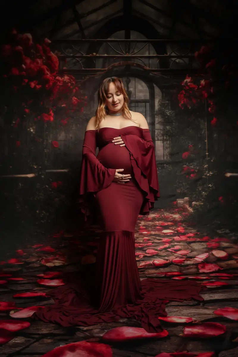 Kate Satin Bell Sleeves Maternity Photoshoot Dress -UK
