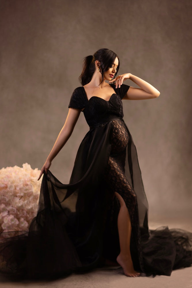 On Sale Kate Lace Short Sleeved Strapless Black Maternity Photoshoot Dress -UK