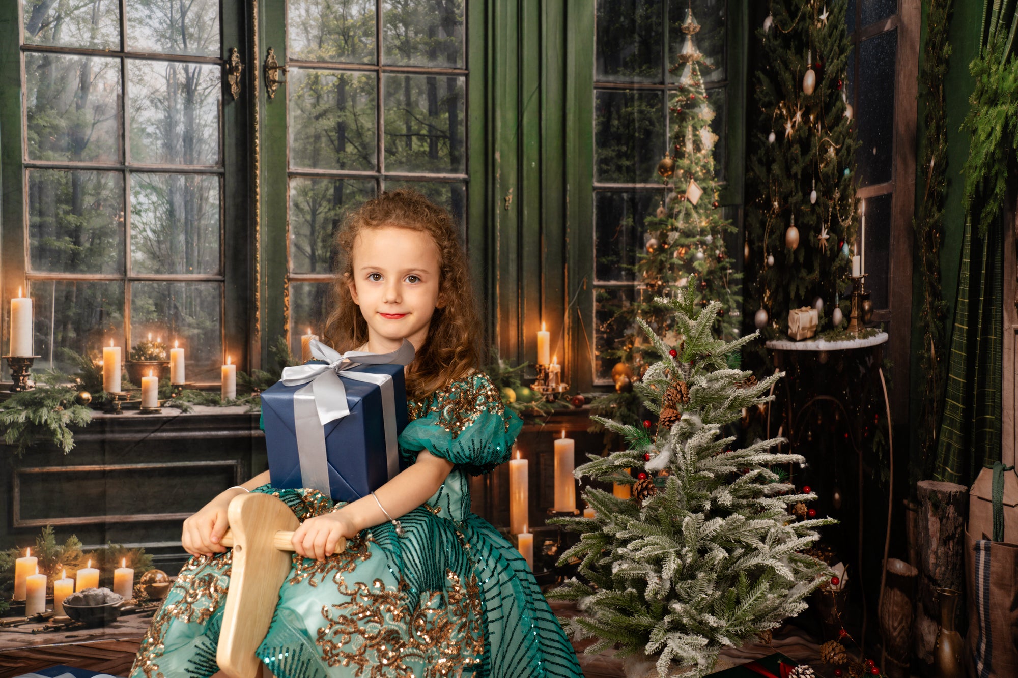 Kate Christmas Fireplace Window Green Room Set -UK