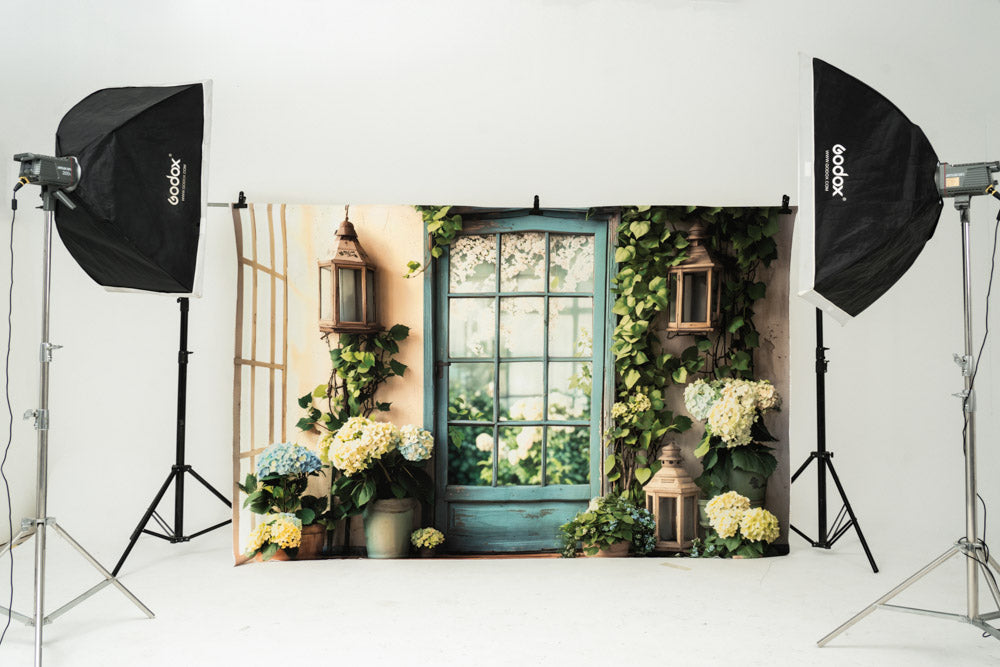 Kate Spring Floral Window Door Hydrangeas Backdrop Designed by Emetselch -UK