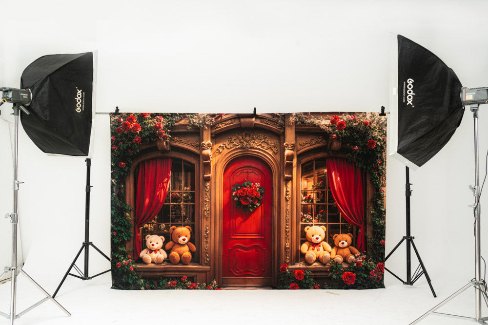 Kate Teddy Bear Retro Roses Door Backdrop Designed by Emetselch -UK