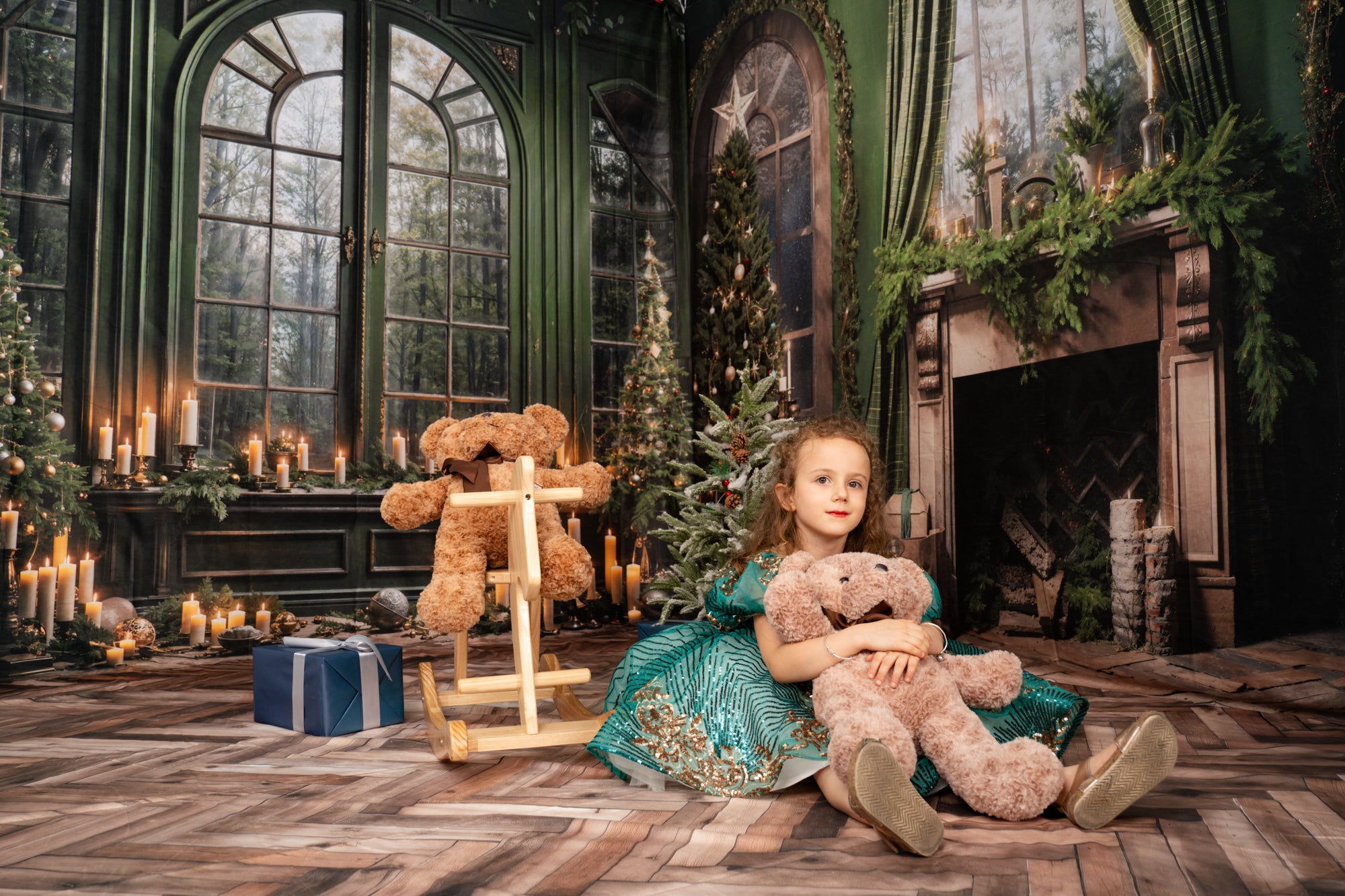 Kate Christmas Fireplace Window Green Room Set -UK