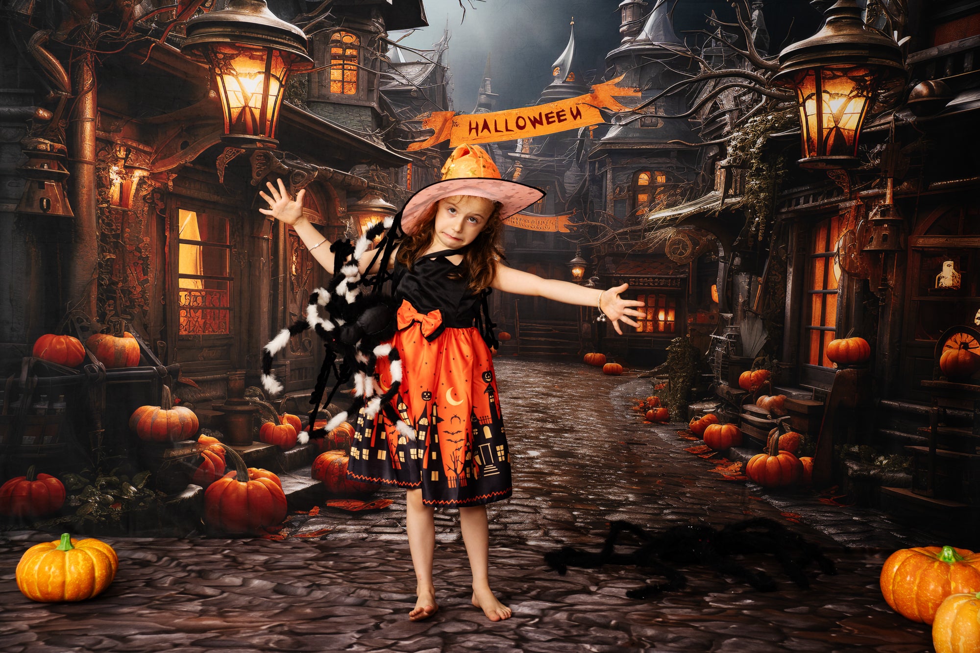 Kate Halloween Street Pumpkin Backdrop Designed by Emetselch -UK