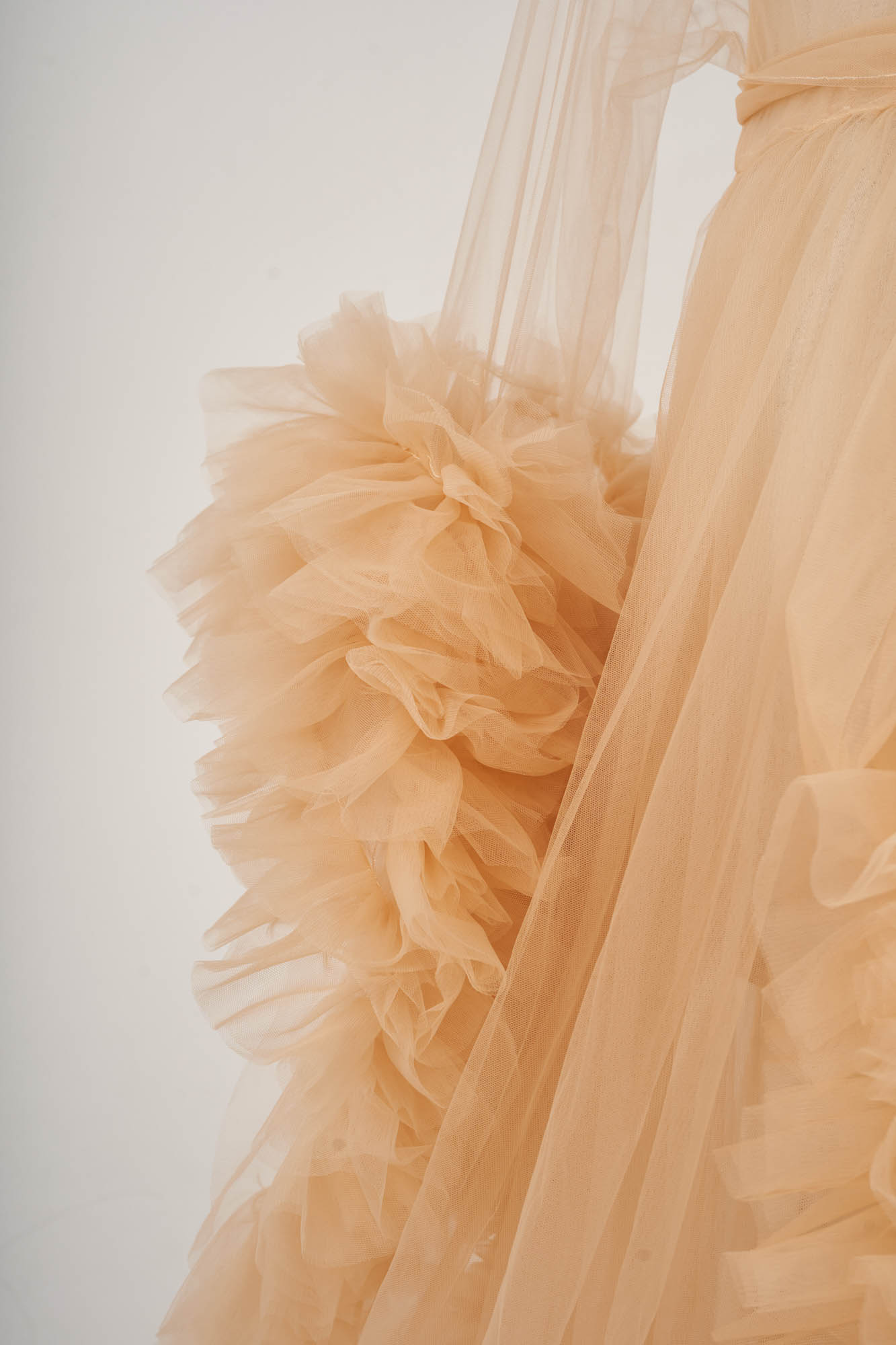 Yellow Flared Sleeve Tulle Ruffle Maternity Dress Sleeve Detail Photo