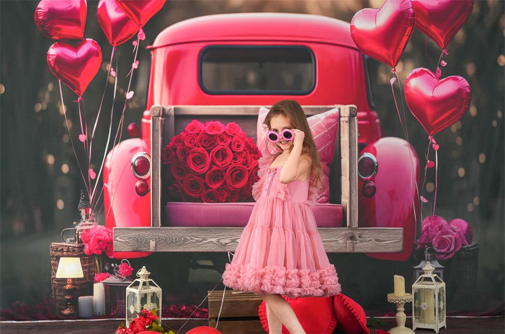 Kate Valentine's Day Love Balloon Truck Backdrop Designed by Chain Photography -UK
