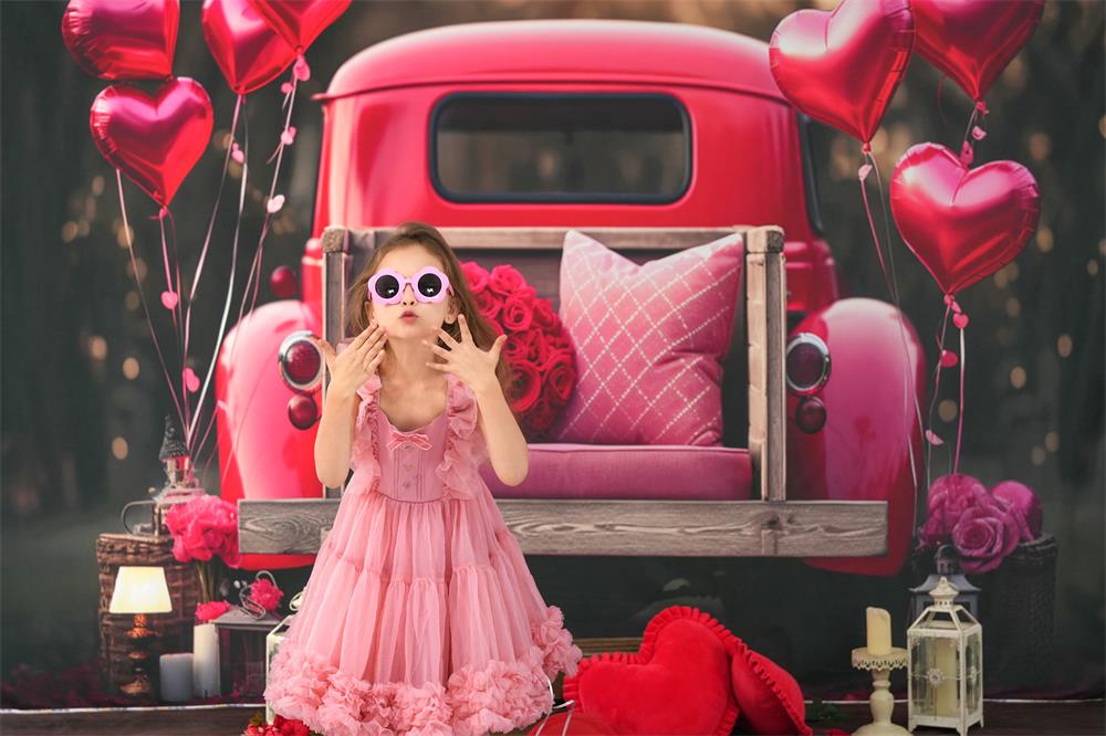 Kate Valentine's Day Love Balloon Truck Backdrop Designed by Chain Photography -UK