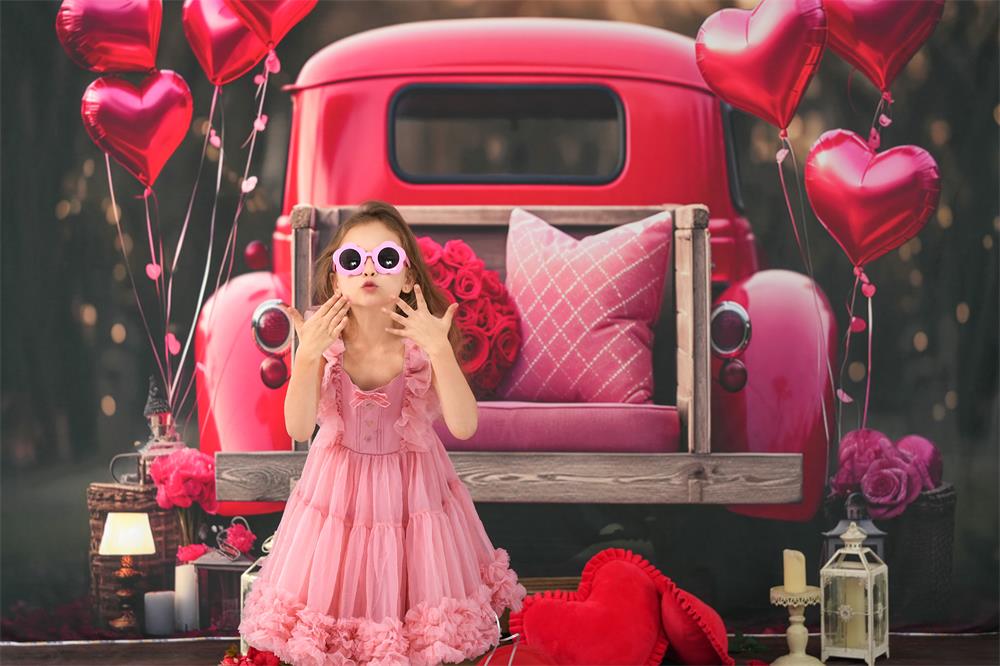 Kate Valentine's Day Love Balloon Truck Backdrop Designed by Chain Photography