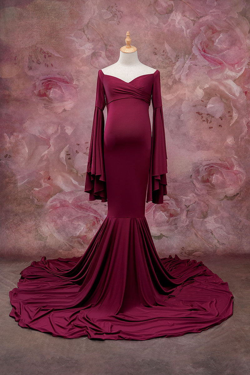 Maroon One Shoulder Satin Dress Front View