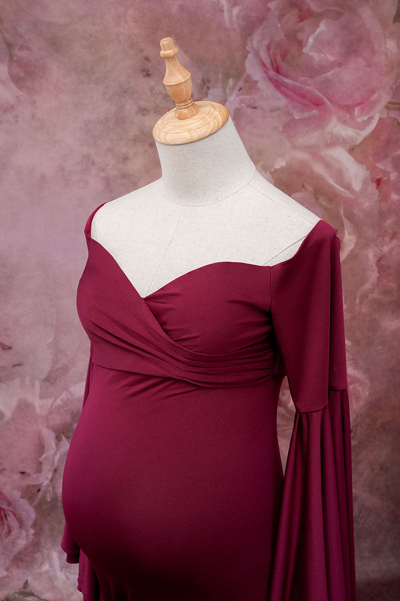 Maroon One Shoulder Satin Dress Detail