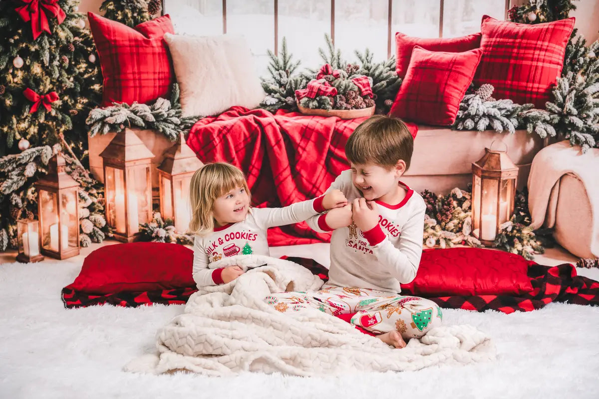 Kate Christmas Window Garland Red Blanket Backdrop Designed by Emetselch -UK