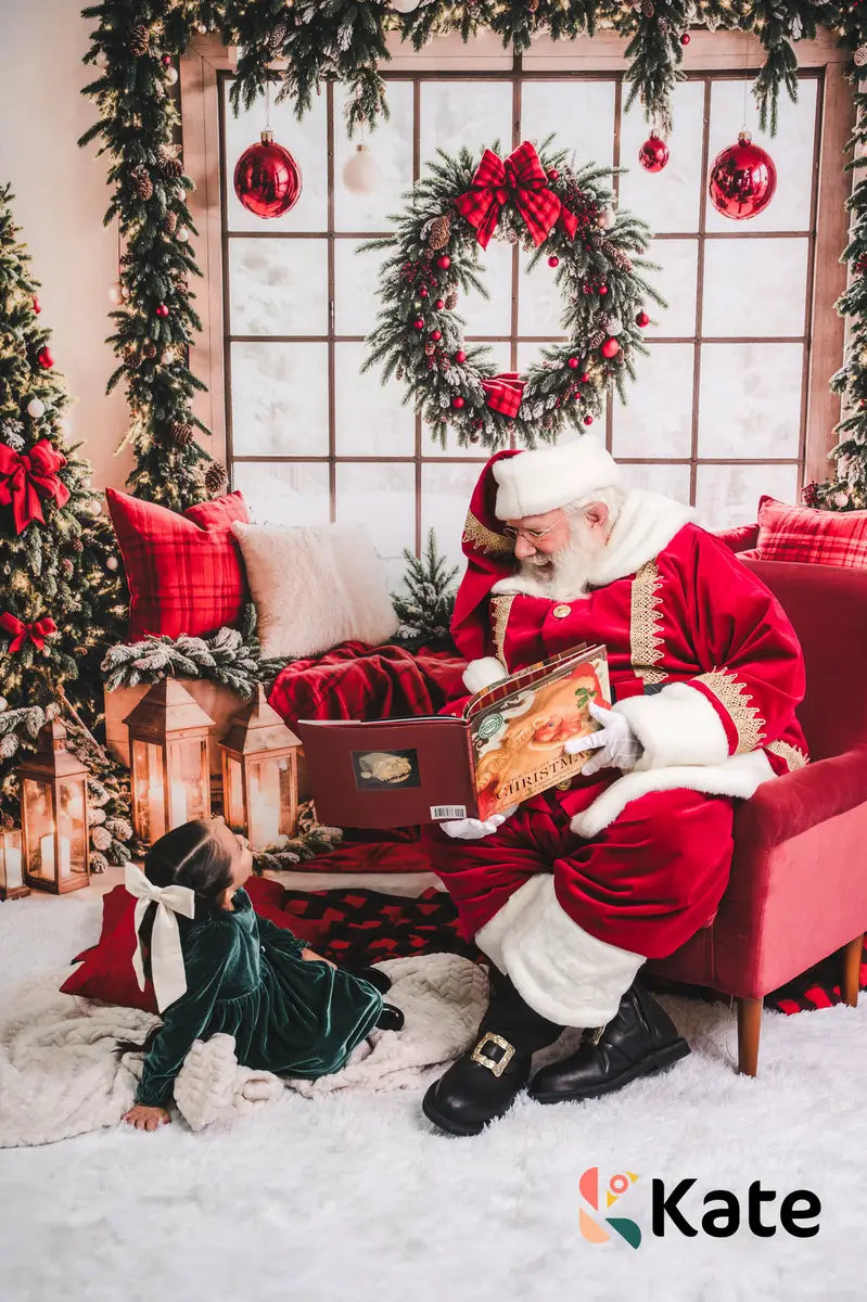 Kate Christmas Window Garland Red Blanket Backdrop Designed by Emetselch -UK