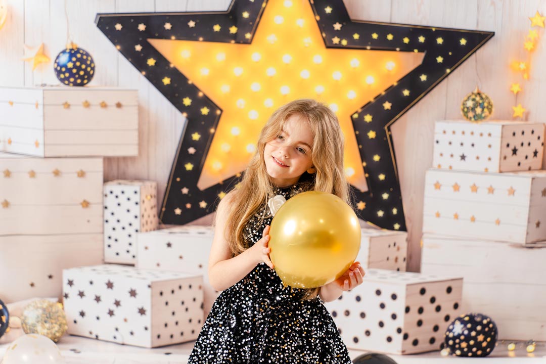 Kate Birthday Star Lights Gift Boxes Wall Backdrop Designed by Emetselch