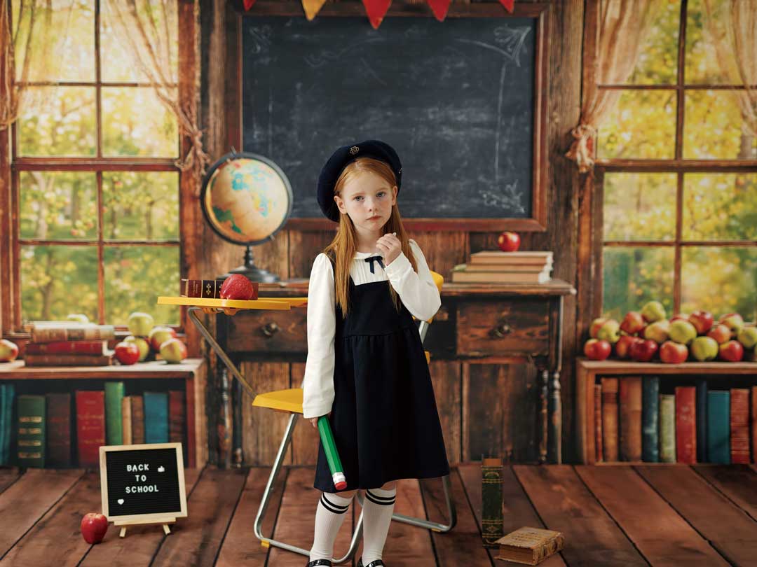 Kate Graduation Chalkboard Window Backdrop+Brown Old Wooden Floor Backdrop