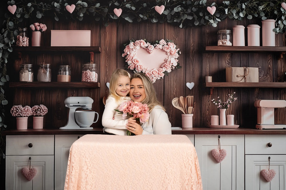 Kate Valentine's Day Pink Kitchen Hearts Backdrop Designed by Patty Robert -UK