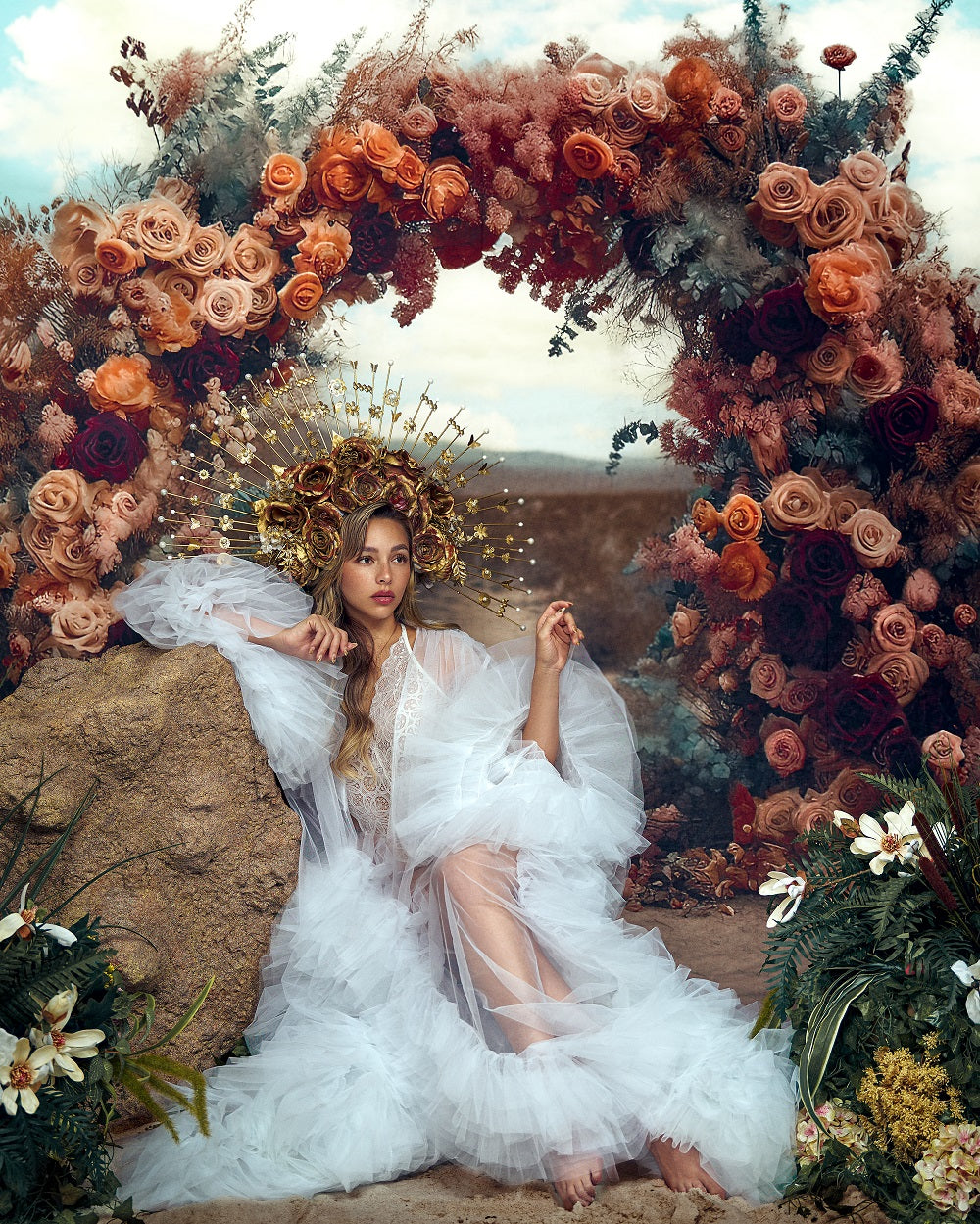 Kate Painterly Boho Fine Art Flower Arch Backdrop Designed by Mini MakeBelieve -UK