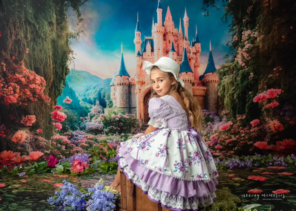 Kate Spring Fantasy Forest Flower Castle Backdrop+Pink Rose Stone Floor Backdrop -UK