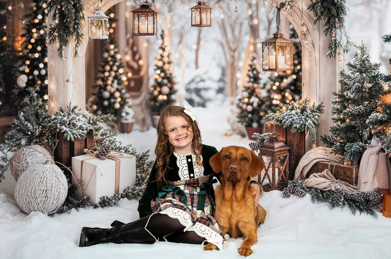 Kate Christmas Arch Garland Snow Trees Backdrop Designed by Emetselch -UK