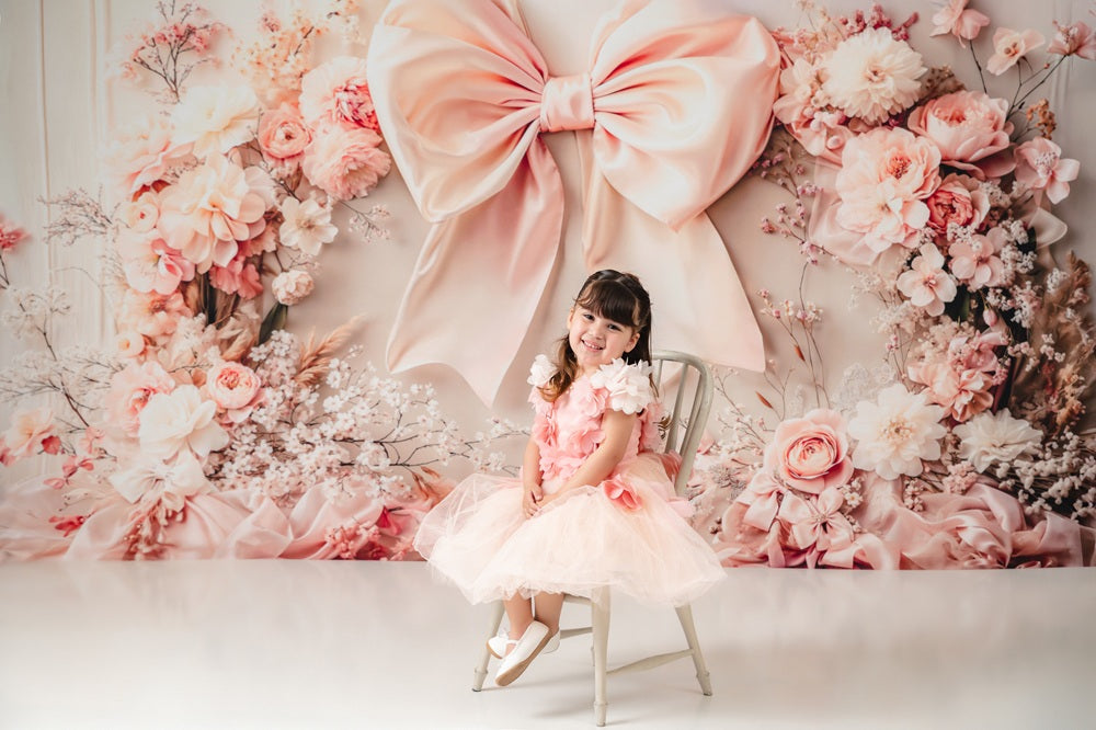 Kate Floral Arch Pink Big Bow Backdrop Designed by Emetselch -UK