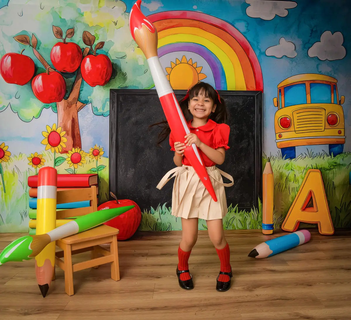 Kate Graduation School Blackboard Rainbow Apples Backdrop Designed by Mini MakeBelieve -UK