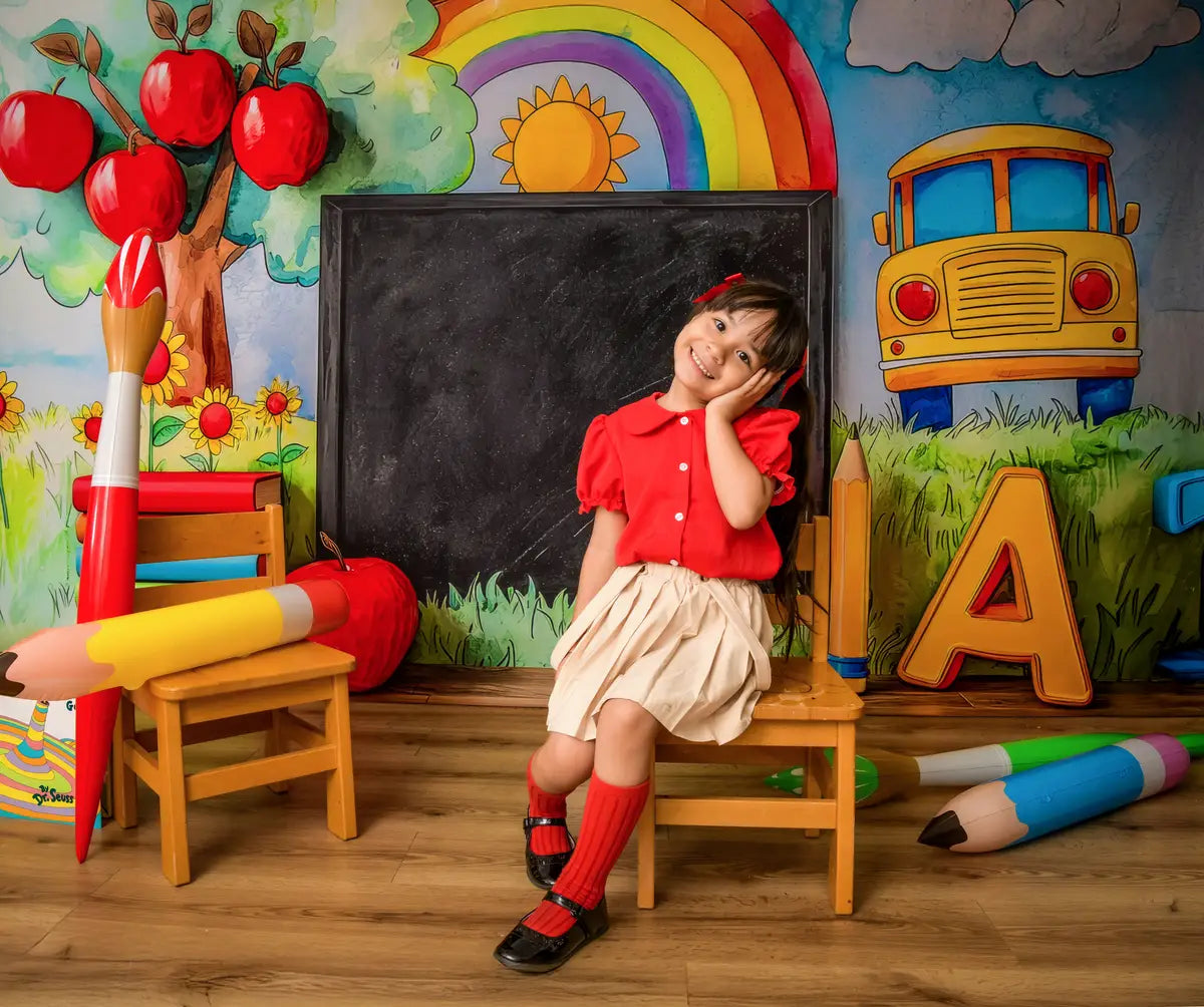 Kate Graduation School Blackboard Rainbow Apples Backdrop Designed by Mini MakeBelieve -UK