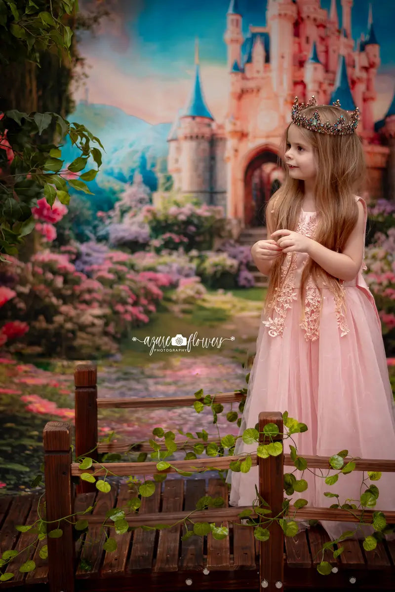 Kate Spring Fantasy Forest Flower Castle Backdrop+Pink Rose Stone Floor Backdrop -UK