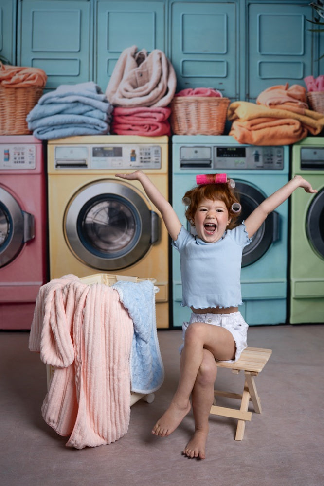 Kate Laundry Day Colorful Washing Machine Backdrop Designed by Chain Photography -UK