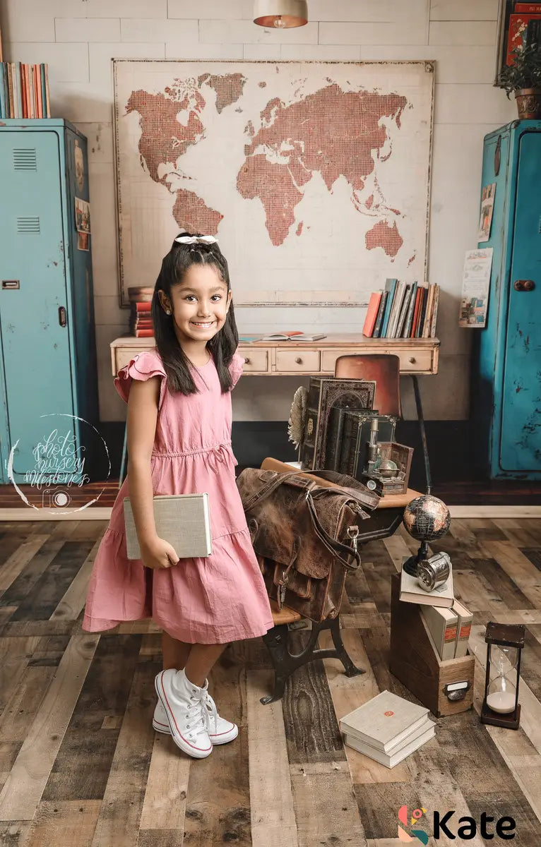 Kate Back To School Vintage Blue Locker Map Backdrop Designed by Emetselch