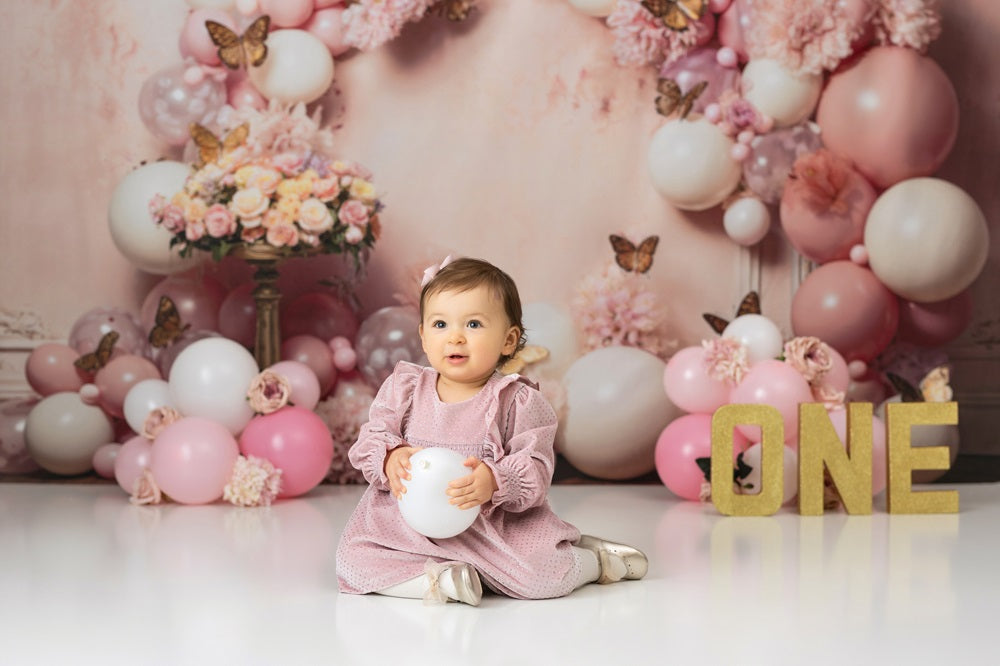 Kate Pink Flower Butterfly Balloon Backdrop Designed by Emetselch -UK