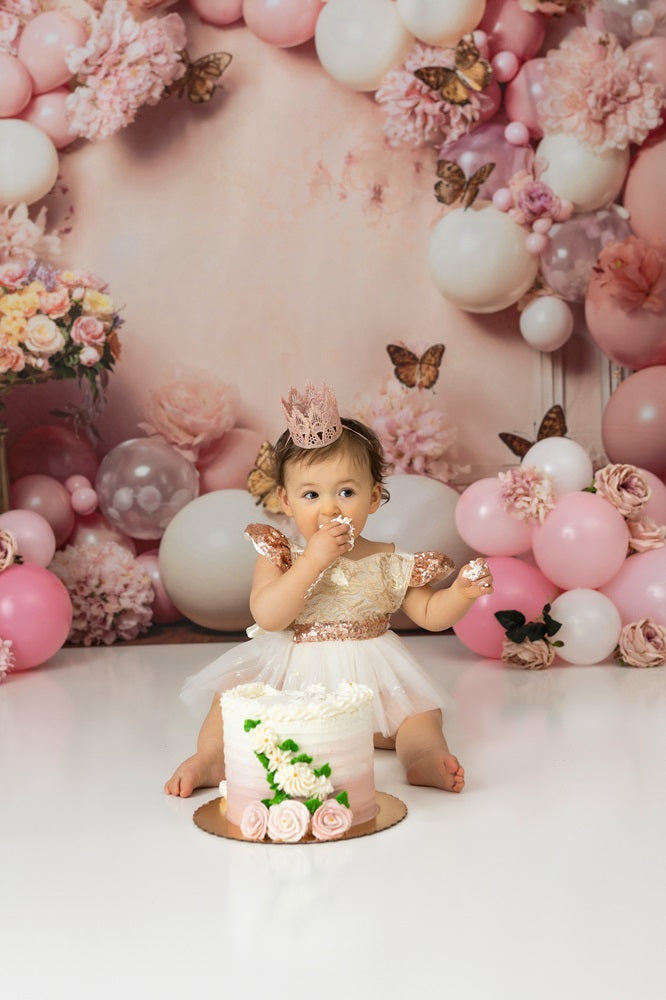 Kate Pink Flower Butterfly Balloon Backdrop Designed by Emetselch -UK