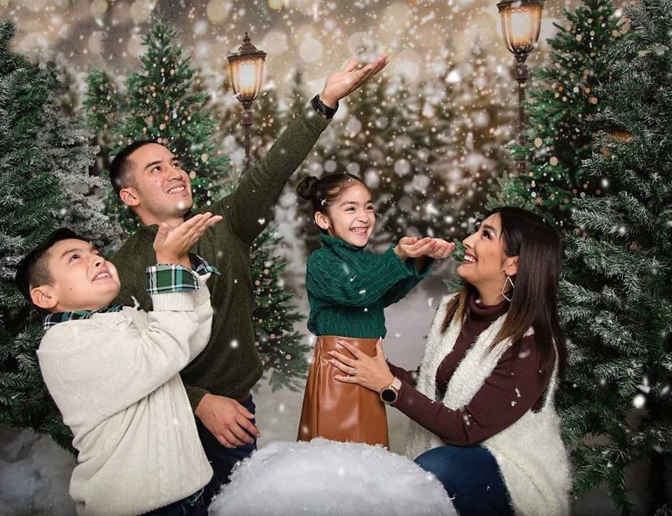 Kate Christmas Snow Forest Lights Fleece Backdrop for Photography -UK