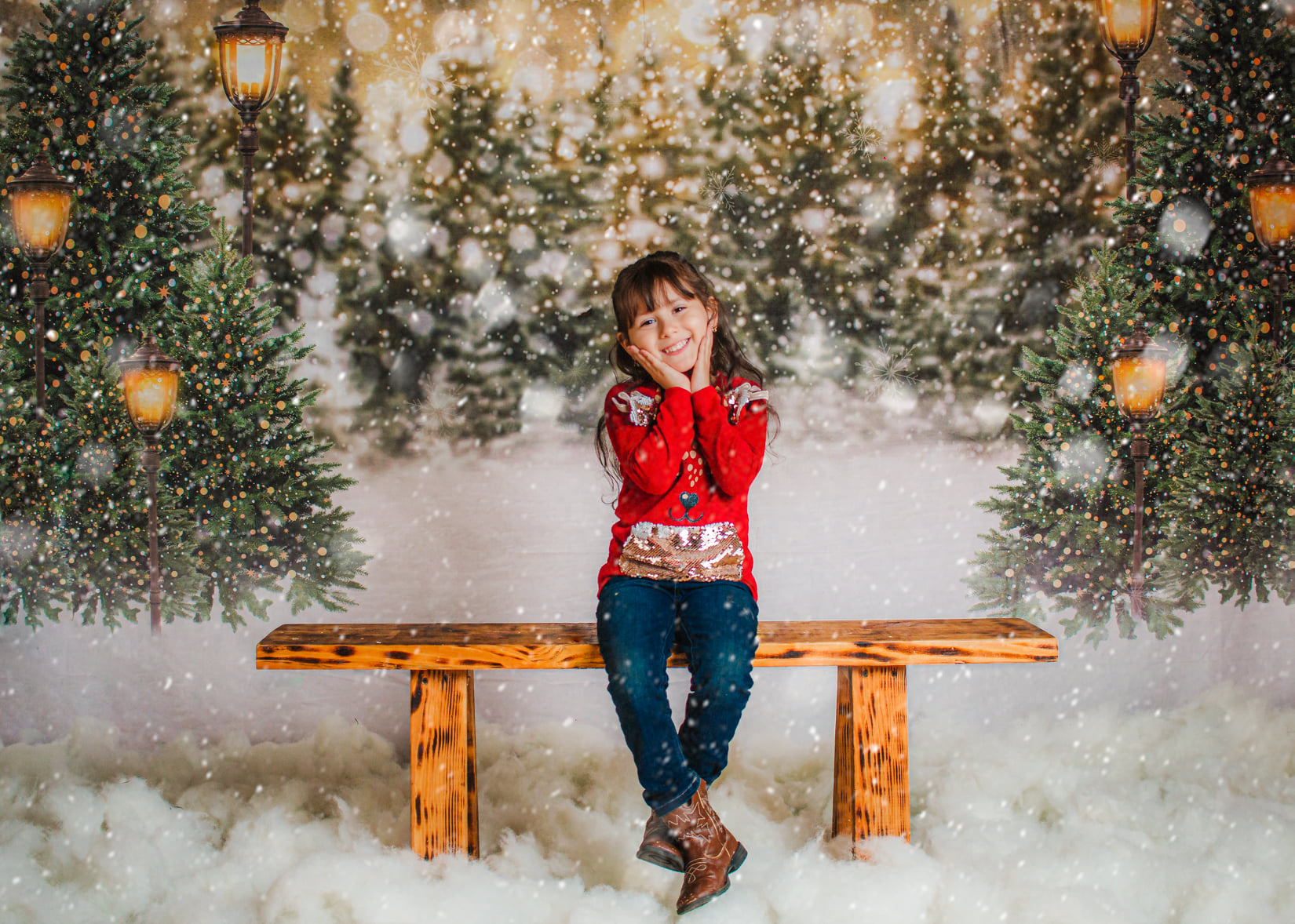 Kate Christmas Snow Forest Lights Fleece Backdrop for Photography -UK