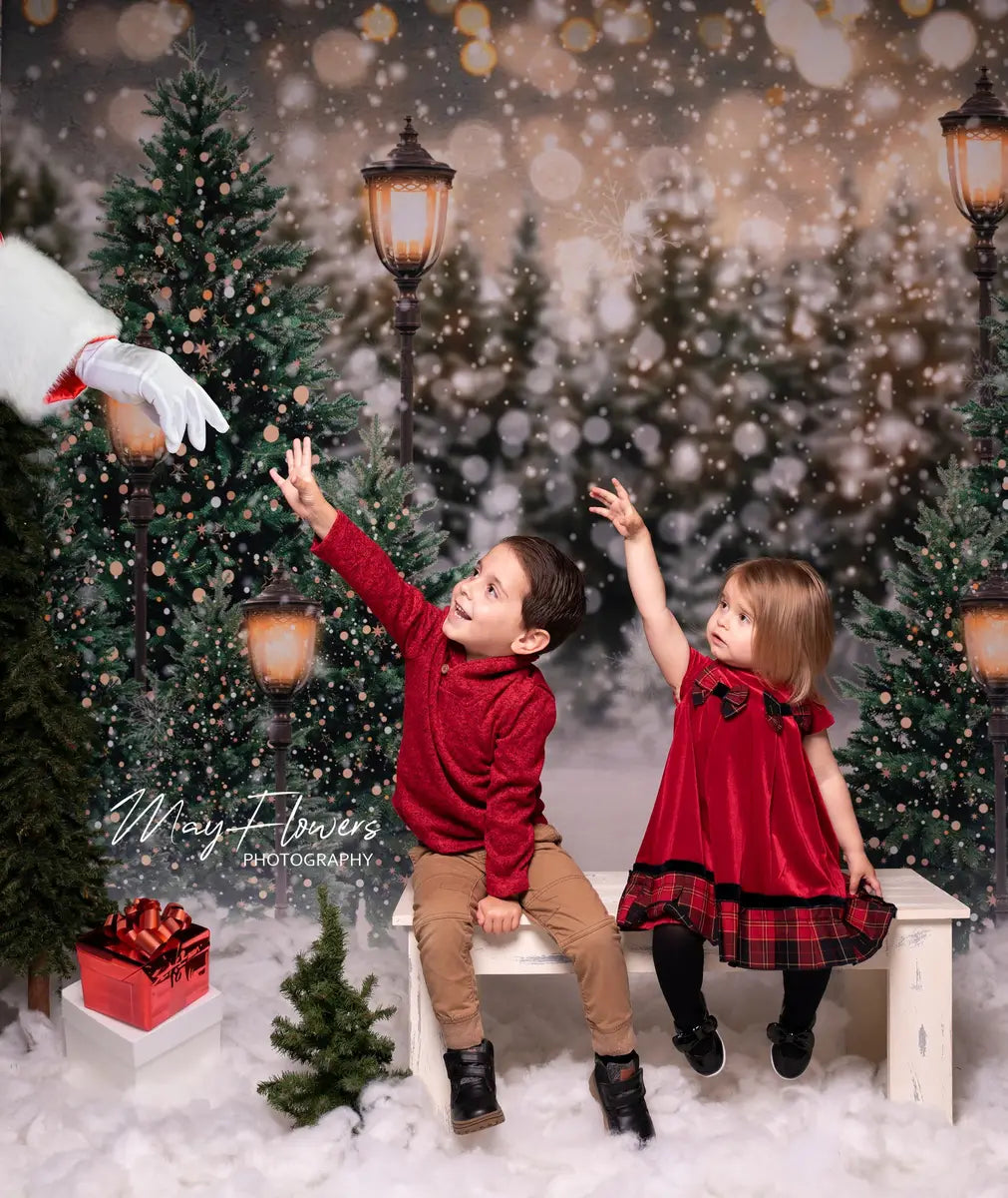 Kate Christmas Snow Forest Lights Fleece Backdrop for Photography -UK