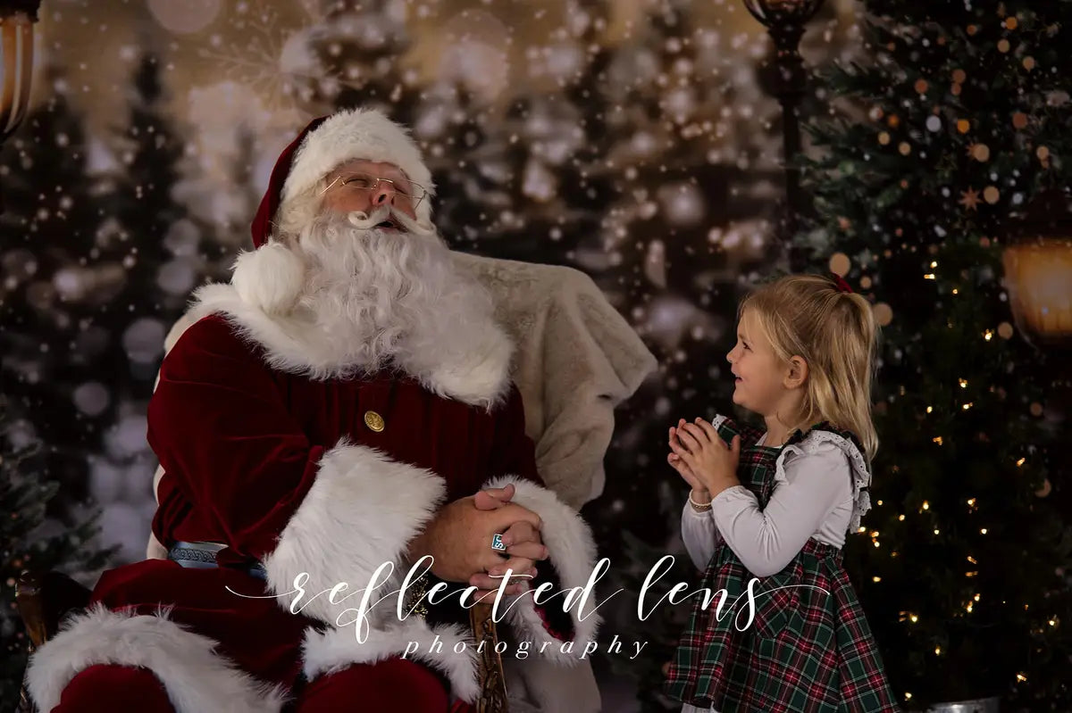 Kate Christmas Snow Forest Lights Fleece Backdrop for Photography -UK