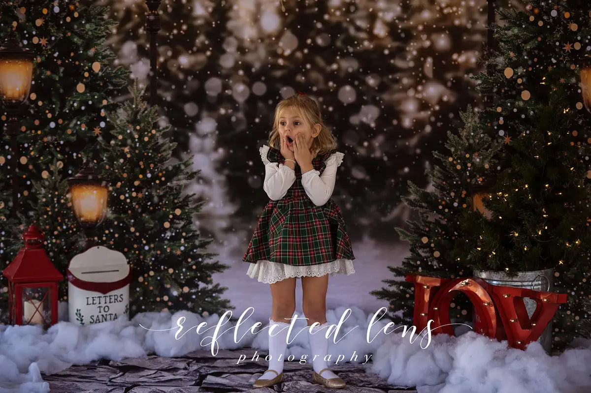 Kate Christmas Snow Forest Lights Fleece Backdrop for Photography -UK