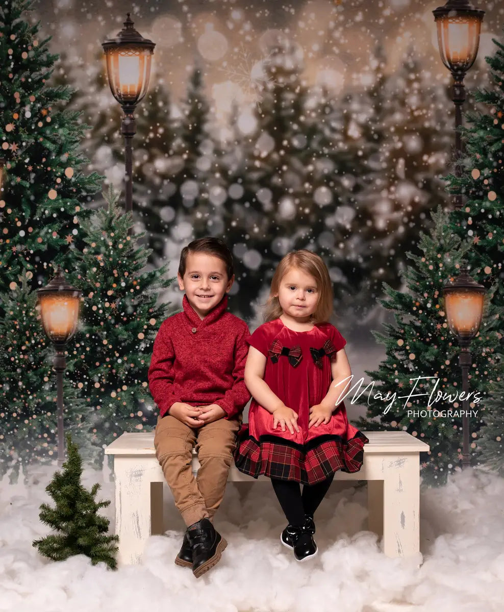 Kate Christmas Snow Forest Lights Fleece Backdrop for Photography -UK