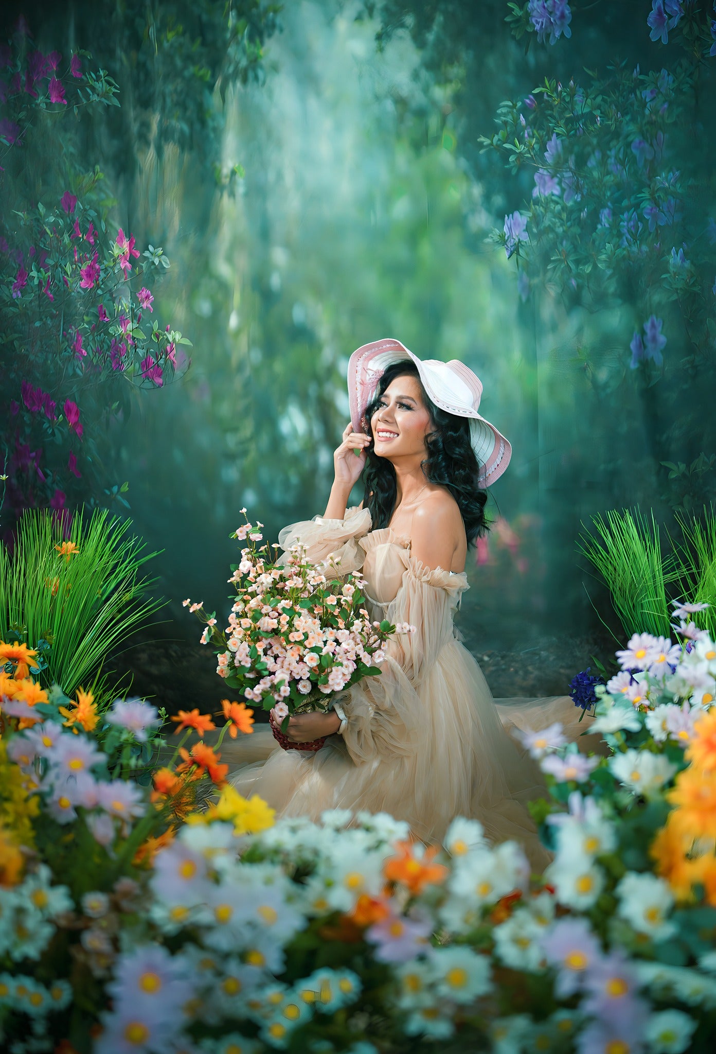 Kate Pink Floral Garden spring Backdrop for Photography Designed by Pine Park Collection -UK