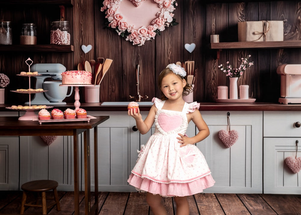 Kate Valentine's Day Pink Kitchen Hearts Backdrop Designed by Patty Robert -UK