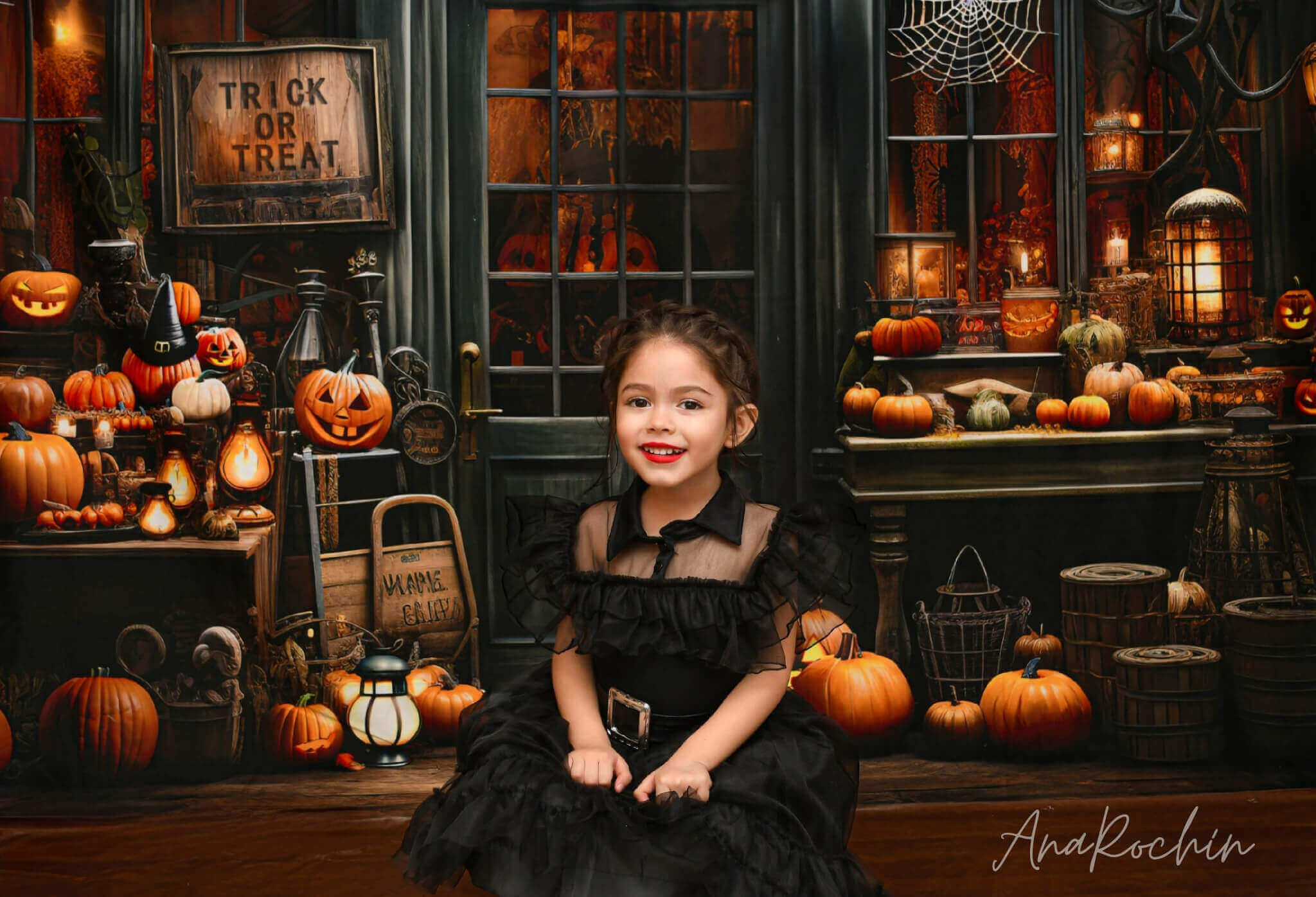 Kate Halloween Spooky Pumpkin Store Backdrop Designed by Emetselch