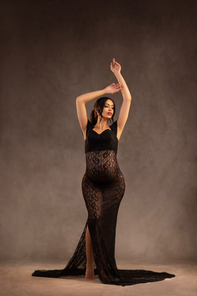 On Sale Kate Lace Short Sleeved Strapless Black Maternity Photoshoot Dress -UK