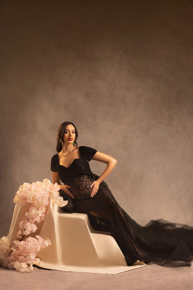 On Sale Kate Lace Short Sleeved Strapless Black Maternity Photoshoot Dress -UK