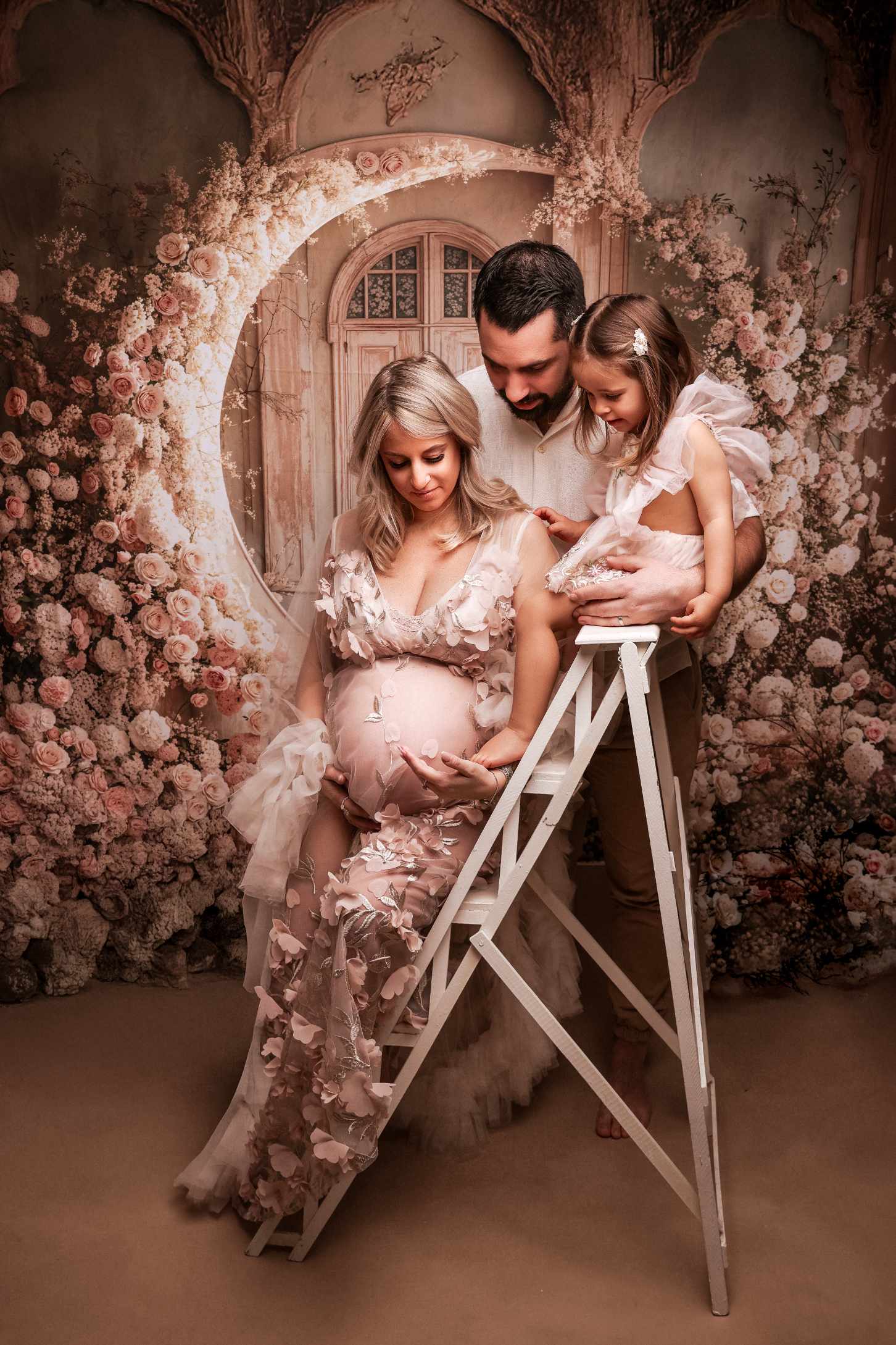 Kate Boho White Floral Moon Wedding Fleece Backdrop Designed by Emetselch -UK