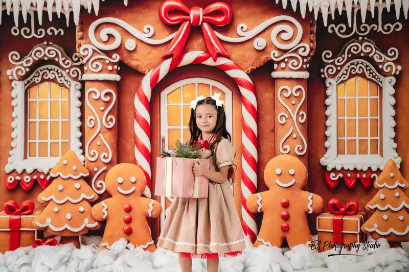 Kate Christmas Gingerbread House Bow Backdrop Designed by Patty Robert -UK