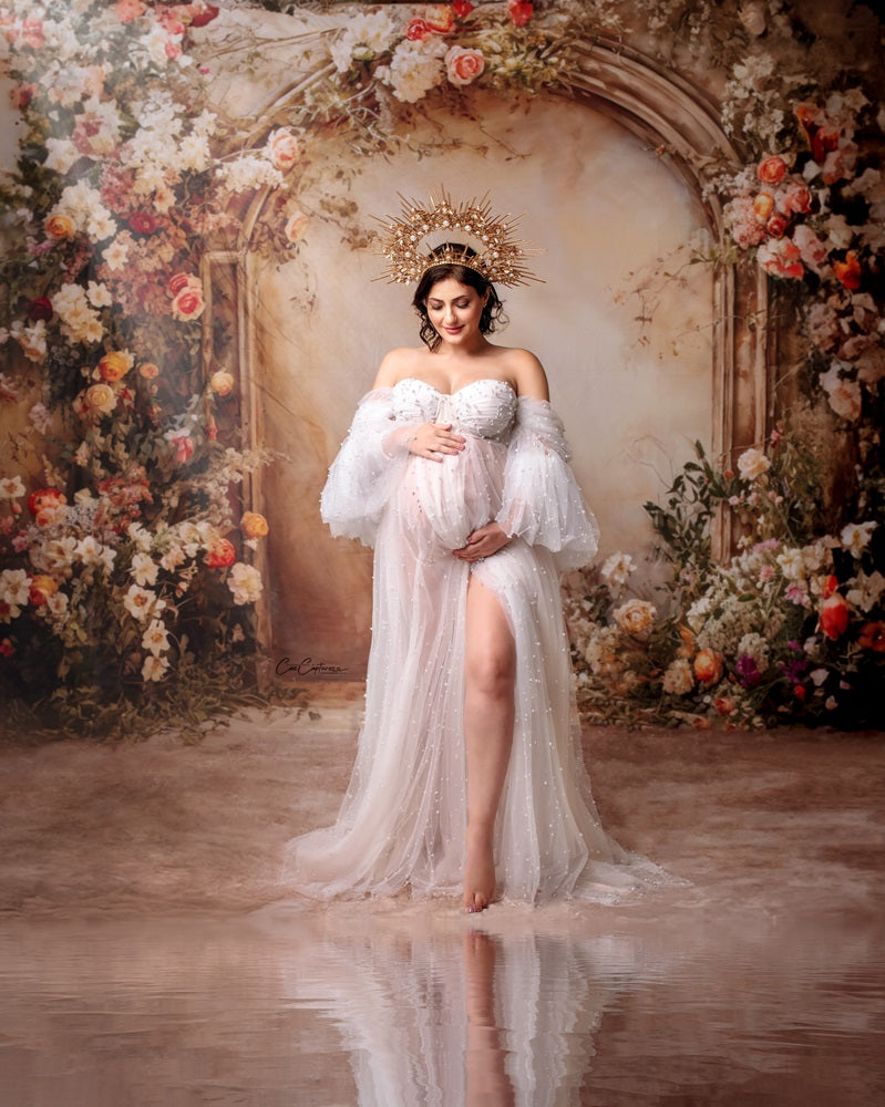 Kate Boho Beige Flower Wall Spring Backdrop Designed by Emetselch -UK